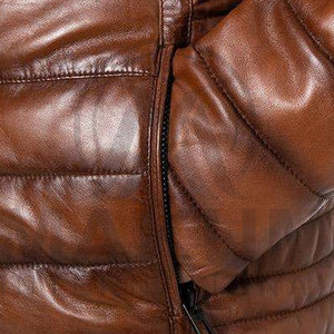 <b>Quilted</b> Leather Jacket Stand Collar Zipper Closure Windproof Casual <b>Winter</b> Wear Slim Fit Regular Length - Product Image 5