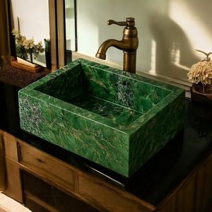 Lavabo Moderno de Diseño en Mármol Verde con Desagüe para Baños de Hoteles, Almacenes y Resorts - Product Image 2