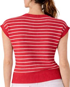 Suéter de punto sin mangas a rayas rojas y blancas para mujer, chaleco ligero con cuello redondo, top informal de moda de verano para mujer - Product Image 2