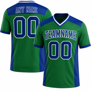 Maillot de baseball personnalisé vert et bleu, col en V, manches courtes, évacuation de l'humidité, unisexe, nom et numéro de l'équipe, impression sublimée - Product Image 1
