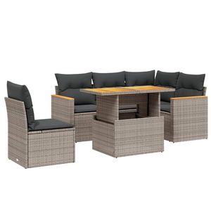 Ensemble de canapé de jardin à 6 places avec accoudoirs réglables, en rotin PE gris, confortable et élégant, meubles d'extérieur - Product Image 2