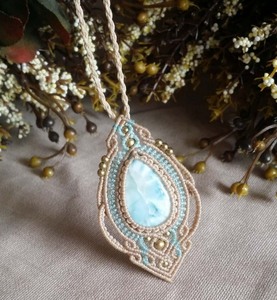 Turquoise Macrame <b>Necklace</b> with Freshwater Pearl Buddhism Star Pendant Brown Thread Boho Handmade Gift <b>Statement</b> Jewelry - Product Image 3