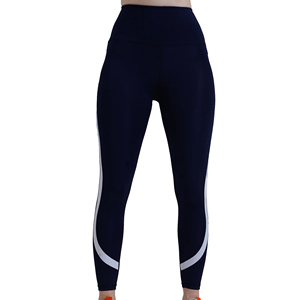 High Waist Full Length Yoga <b>Leggings</b> Solid Navy Blue Side Stripe Seamless Spandex Nylon Pants - Product Image 4