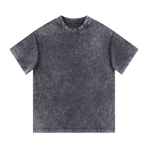 250gsm High Quality Heavyweight Snow Wash <b>Acid</b> Wash 100% Cotton Vintage Small Neck Oversized <b>Drop</b> Shoulder Men's T Shirrts - Product Image 1