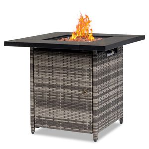 Tavolo da Esterno con Braciere da 28 Pollici, 50000 BTU, a Gas, in Pietra Vulcanica Nera, Forma Rettangolare, Include Accessori in Vetro per Fuoco - Product Image 3