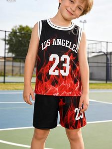 Children's Customizable Men's Basketball Jersey Shorts Set Sublimated Print Team Name Number 23 Moisture Wicking <b>Athletic</b> Wear - Product Image 1