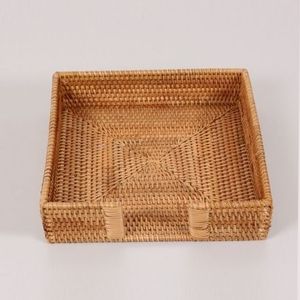 High Quality Customized Sizes Hand-Woven Round Wicker Decorative <b>Basket</b> Rattan Serving <b>Tray</b> with Handles - Product Image 2