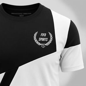New 2026 Model Men's Black <b>White</b> Geometric Print Short Sleeve T-Shirt Slim Fit Breathable Jersey O-Neck Sporty Style - Product Image 4
