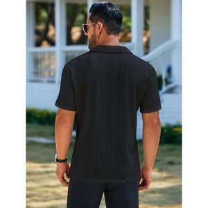 2025 hommes sombre quart fermeture éclair pour polos brodés Golf hauts motif solide haut tricot texturé décontracté à manches courtes chemise - Product Image 4