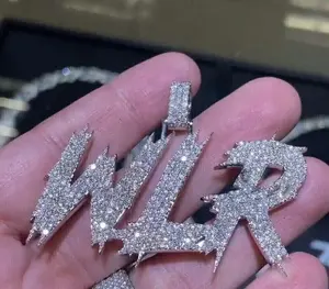 Pendentif Lettre Personnalisé Moissanite Style Hip Hop, Bijou Diamant Initiale pour Homme, Collier Bling Style Rappeur, Breloque - Product Image 3