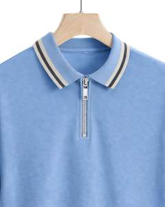 Polo pour homme bleu clair à col zippé, manches courtes, col côtelé, décontracté, pour le golf, en mélange de coton, fabrication sur mesure - Product Image 4
