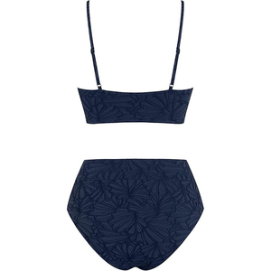Conjunto de bikini de dos piezas para mujer con bloques de color, atado frontal, cintura alta y tela texturizada - Product Image 3