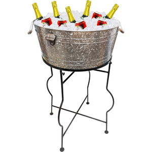 Creative Quality Metal Ice Bucket <b>Drink</b> Chiller Galvanized Steel Beverage Tub With <b>Stand</b> And Handles For Party And Bar Usage - Product Image 3
