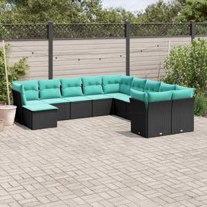 Black Garden <b>Sofa</b> <b>Set</b> With Cushions Outdoor Furniture Contemporary Design UV Resistant PE Rattan Waterproof Cushions - Product Image 1