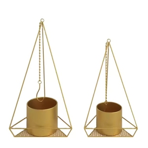 Set Of 2 Gold Plated Metal Planter Pot Hanging Style Chain Planter Pot For Home Hotel <b>Wall</b> <b>Decorative</b> Hanging Planter - Product Image 1