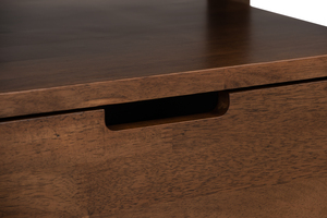 Elegante mesita de noche estilo Japandi en nogal con cajón flotante en madera de caucho, ideal para dormitorios y proyectos hoteleros. - Product Image 2