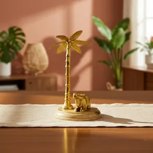Statue de chameau en aluminium avec palmier, finition dorée, figurine décorative d'animal du désert, sculpture de table de luxe pour salon - Product Image 2