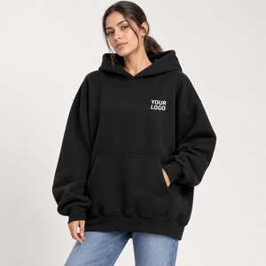 Sudadera con Capucha Extra Grande para Mujer, Sudadera de Forro Polar Negro con Estampado de Logotipo en la Parte Delantera, Manga Larga, Ropa Casual de Otoño - Product Image 5