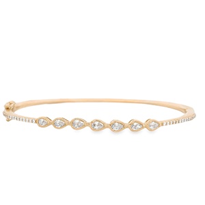 Diamond <b>Bangle</b> Bracelets Pear Round Cut Lab Grown 14K 18K <b>Solid</b> <b>Gold</b> Bezel Set Classic Hinged Bridal Wedding Luxury Fine Jewelry - Product Image 5