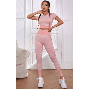 2026 Wholesale Seamless Women Yoga Sets Sports Bra and High Waist Leggings Gym Wear Short Sleeve Women Short Sleeve Yoga set - Product Image 1
