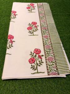 100% Cotton Hand Block Print Rose Floral <b>Towel</b> <b>Set</b> Pink Vine Border Green Stripe Jaipuri <b>Bath</b> Hand <b>Towels</b> Wholesale Bulk Export - Product Image 5