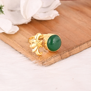Stylish <b>Adjustable</b> Green Onyx Brass <b>Ring</b> Handmade Gemstone Jewelry for Women - Product Image 3