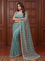 Sari indien traditionnel ethnique de créateur pour mariage, avec broderie en résille lourde et travail de sequins, pour femme, coupe tendance