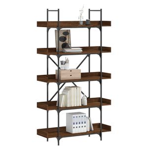 Librería de madera de ingeniería en roble marrón con patas metálicas medianas ajustables, convenientemente ajustables para mayor comodidad y estabilidad - Product Image 1