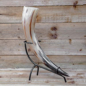 100 % NATURAL BUFFALO/OX HORN BEST QUALITY HANDMADE VIKING <b>DRINKING</b> HORN WITH METAL <b>STAND</b> BY CRAFTSY HOME - Product Image 1