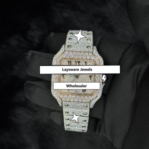Montre de luxe pour homme, fabriquée à la main, en acier inoxydable de haute qualité, sertie de moissanite ronde, mouvement automatique, cadran analogique, pour un usage quotidien. - Product Image 1