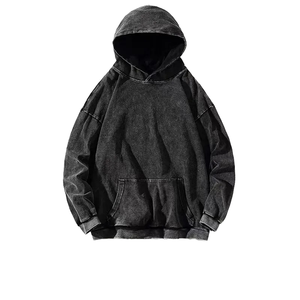 Sudadera con capucha de algodón puro 260gm Vintage Loose-Fit Washing Distressed Cross-Border E-Commerce Versión en blanco Ligero - Product Image 1