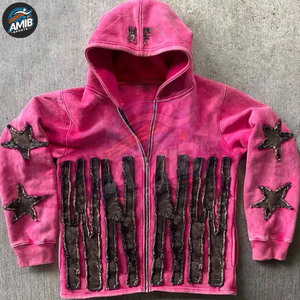 เสื้อฮู้ดดี้ปักลายสไตล์วินเทจคุณภาพพรีเมียมสำหรับผู้ชาย พร้อมงานปักแบบดิสเทรส ผลิตจากผ้าฝ้ายผสม - Product Image 5