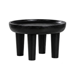 Contemporary Black Solid Suar <b>Wood</b> <b>Round</b> <b>Coffee</b> <b>Table</b> Tray Top Center <b>Table</b> Wabi-Sabi Style Hotel Project Furniture - Product Image 1
