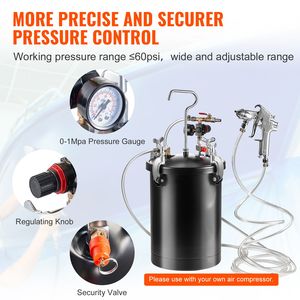 Serbatoio a Pressione in Acciaio Regolabile 60 psi 15L/3.75gal per Verniciatura a Spruzzo LVLP - Product Image 5