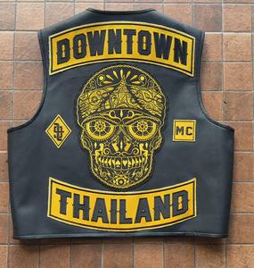 Custom Made Biker Leather Club Vest with Yellow Braiding - Product Image 2