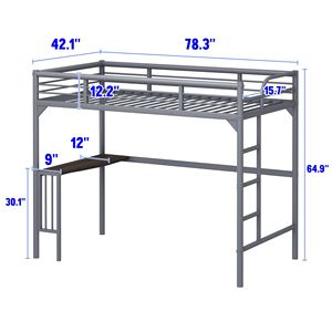 Cama alta doble de metal con escritorio, escalera y barandillas, escritorio infantil debajo de la cama en color plateado - Product Image 4