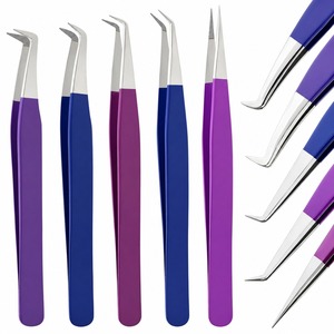 Lot de 5 pinces à cils colorées en acier inoxydable, outils de beauté de précision à pointe courbée et droite pour isolation et volume des cils - Product Image 1