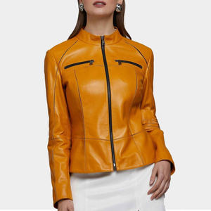 Latest Design Cowhide Knitted Private Logo Custom Rock Style <b>Women</b> Genuine Leather Biker <b>Jacket</b> Windproof Breathable Zipper - Product Image 5