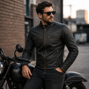 Men's Black Real Cowhide Leather <b>Motorcycle</b> <b>Jacket</b> Full Sleeve Windproof All Seasons Racing Wear Street Bikers Leather <b>Jackets</b> - Product Image 2