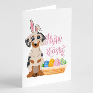 Dapple dachshund whimsical easter บัตรอวยพรแพ็ค8 A7ขนาด5x7การ์ดเปล่าพร้อมซองจดหมาย - Product Image 1
