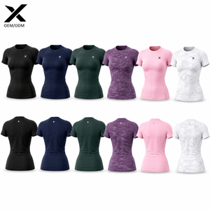 X Sports City Women's High-Stretch Compression <b>T</b>-<b>Shirt</b> Slim Fit Moisture-Wicking Breathable Quick-Dry Athletic Crew Neck Tee Gym - Product Image 2