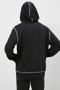 Ensemble de survêtement décontracté pour homme, 2 pièces, brodé, 100 % coton, avec capuche et décoration des coutures, fabrication OEM sur mesure - Product Image 2