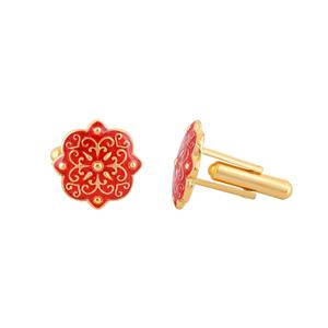 Mancuernillas de Lujo con Baño de Oro y Esmalte Rojo con Diseño Floral para Hombre, Accesorios para Camisa Formal, Regalo de Boda o Negocios, Mancuernillas de Diseñador - Product Image 3