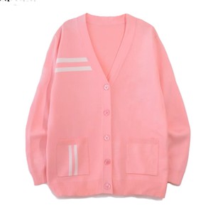 Cardigan en tricot jacquard rayé unisexe avec logo personnalisé, broderie, style varsity, pour homme, haute qualité - Product Image 1