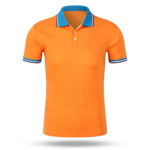 Men's Light Blue Short Sleeve for Shirt Navy <b>Orange</b> Trim Casual Knitted Solid Color Design 100% Cotton Breathable Custom - Product Image 6