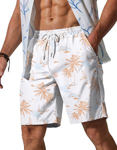 Pantalones cortos de playa para hombre, estampado de palmeras, cintura elástica con cordón, camisa informal de verano para nadar, vacaciones, tropicales, coloridas, camisa de verano para hombre - Product Image 4