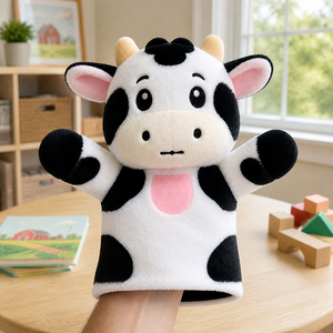Marionnette de main en peluche personnalisée de haute qualité, modèle vache réaliste, accessoire pour raconter des histoires, pour théâtre - Product Image 5