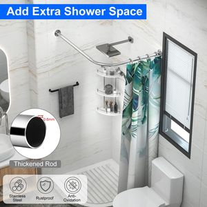 Asta per Tenda Doccia Curva in Acciaio Inossidabile a L, Estensibile, Argento, per Bagno, Vasca, Armadio, Angolo - Product Image 2