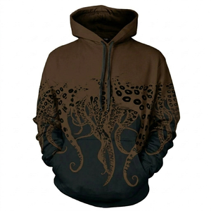 Sudadera con capucha para hombre, personalizada, color marrón y negro, con estampado de pulpo sublimado, transpirable, de secado rápido, para invierno, servicio OEM. - Product Image 1