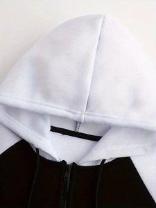 Black & <b>White</b> Diagonal Colorblock <b>Zip</b> <b>Up</b> Hoodie | Custom Men's Fleece Sweatshirt | Wholesale B2B Sourcing Bangladesh - Product Image 3